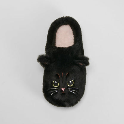 Zapatilla de casa semiabierta gato negra OLYNE