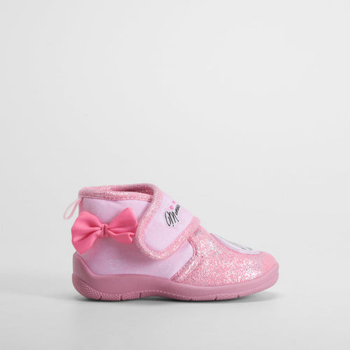Zapatilla de casa velcro y lazo bebé rosa MINNIE
